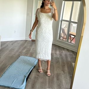 NWT Adrianna Papell White Midi Beaded Dress s14